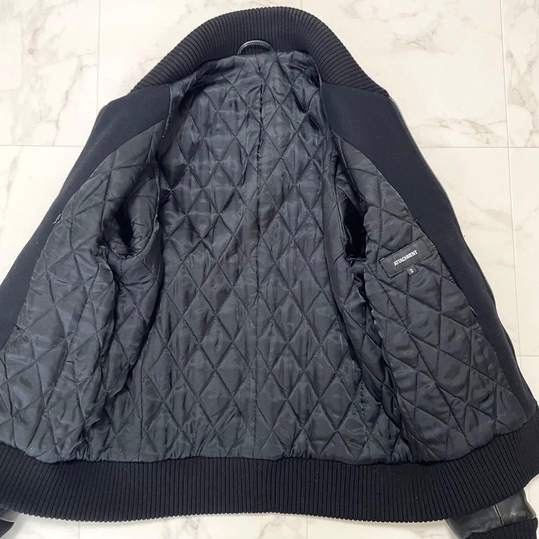 美品 アタッチメント カシミヤ混平二重メルトン スタジャン レザー ブラック 2