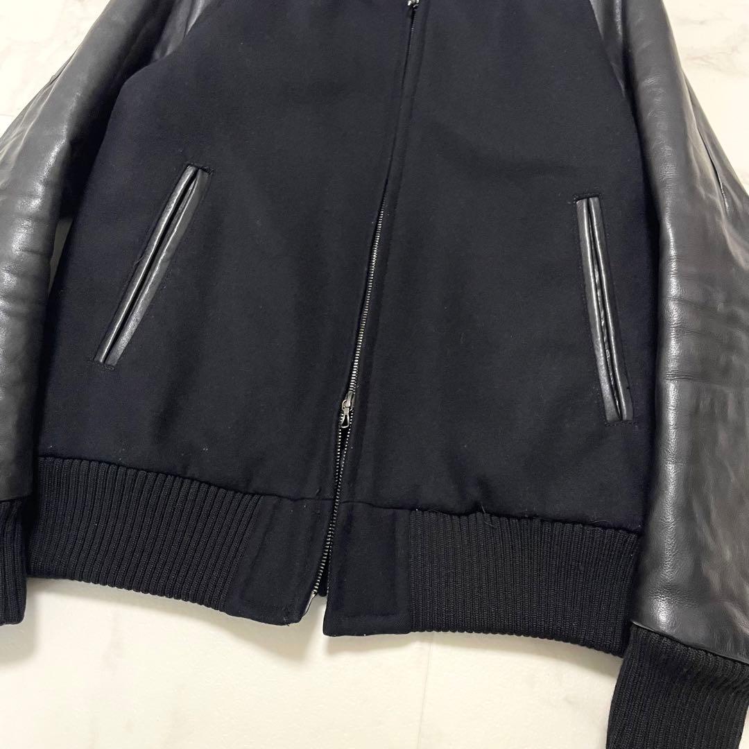 美品 アタッチメント カシミヤ混平二重メルトン スタジャン レザー ブラック 2