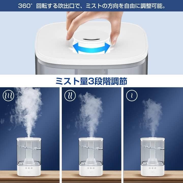 超音波加湿器 3段階ミスト 抗菌カートリッジ付き