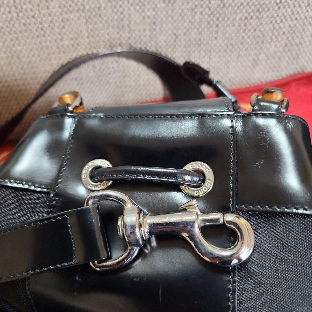 【美品】グッチ バンブー ショルダーバッグ ボンサック ナイロン×レザー 黒