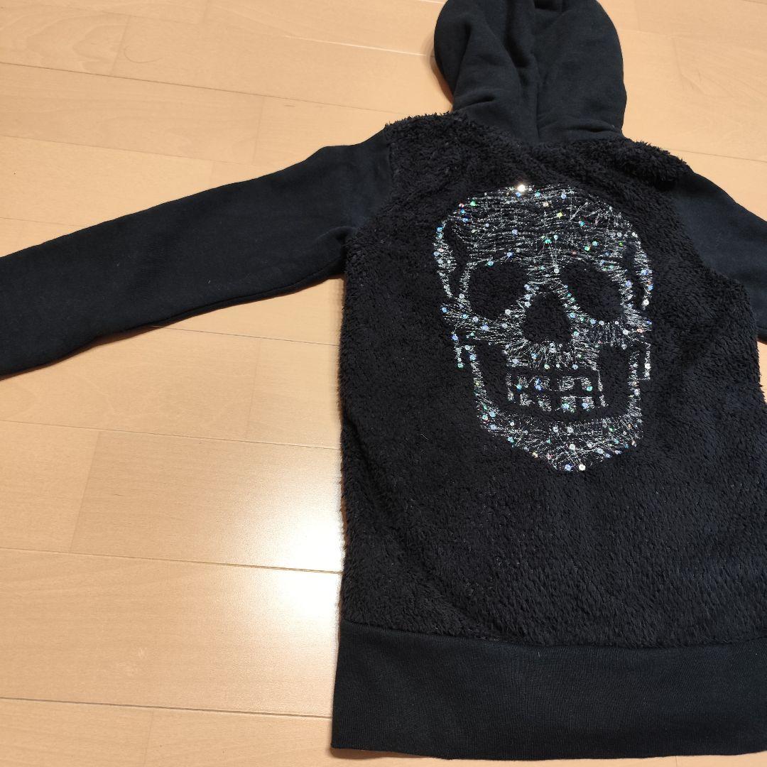 ヒステリックグラマー スカル刺繍 モコモコパーカー ブラック F