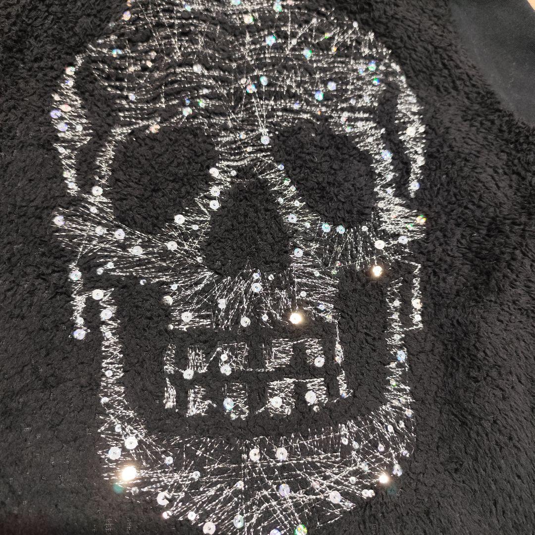 ヒステリックグラマー スカル刺繍 モコモコパーカー ブラック F