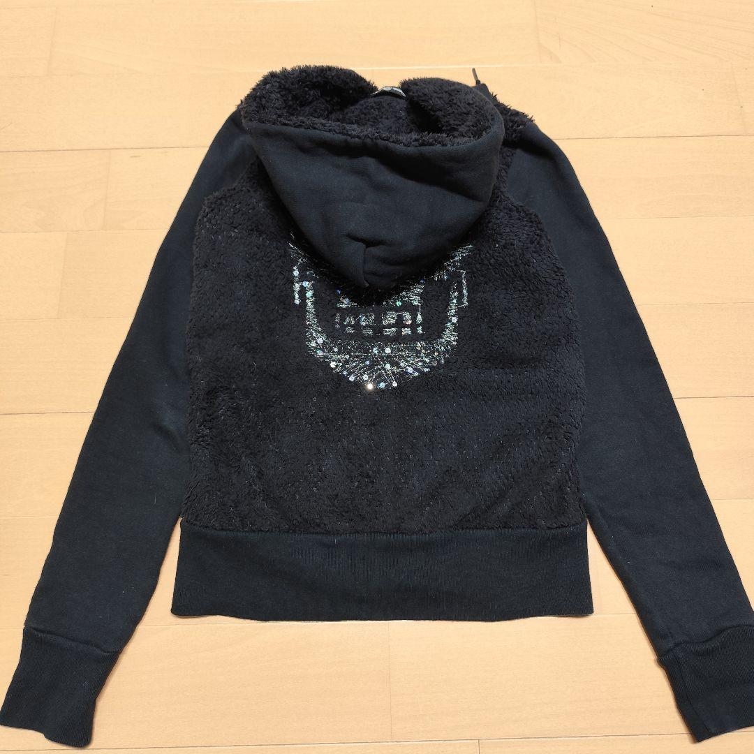 ヒステリックグラマー スカル刺繍 モコモコパーカー ブラック F