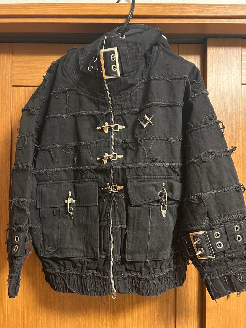 REFLEM 継ぎ接ぎベルト付きハイネックZIPパーカー/ジップアップパーカー