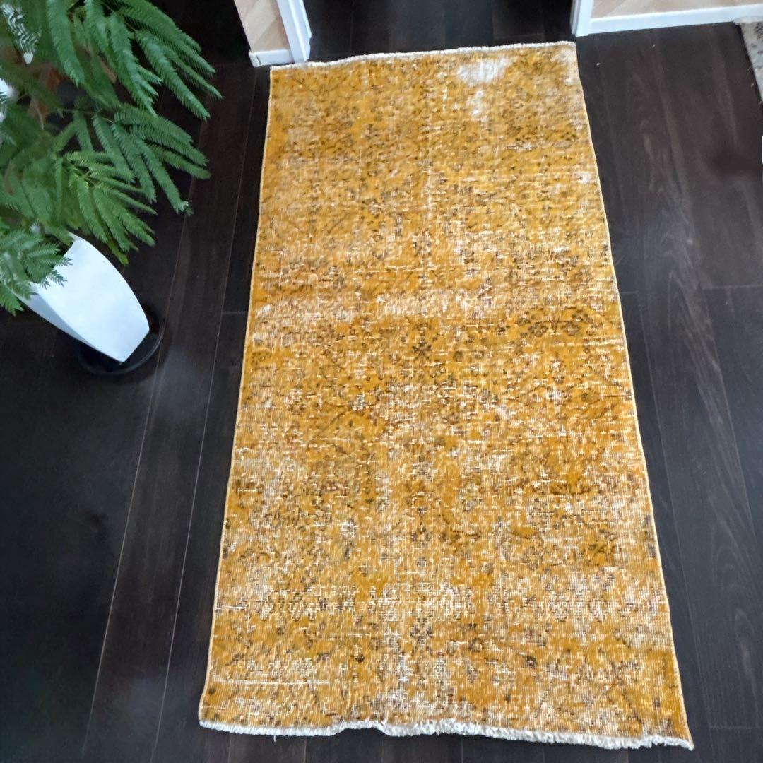 トルコ　オーバーダイ　ヴィンテージラグ　イエロー　シャビー