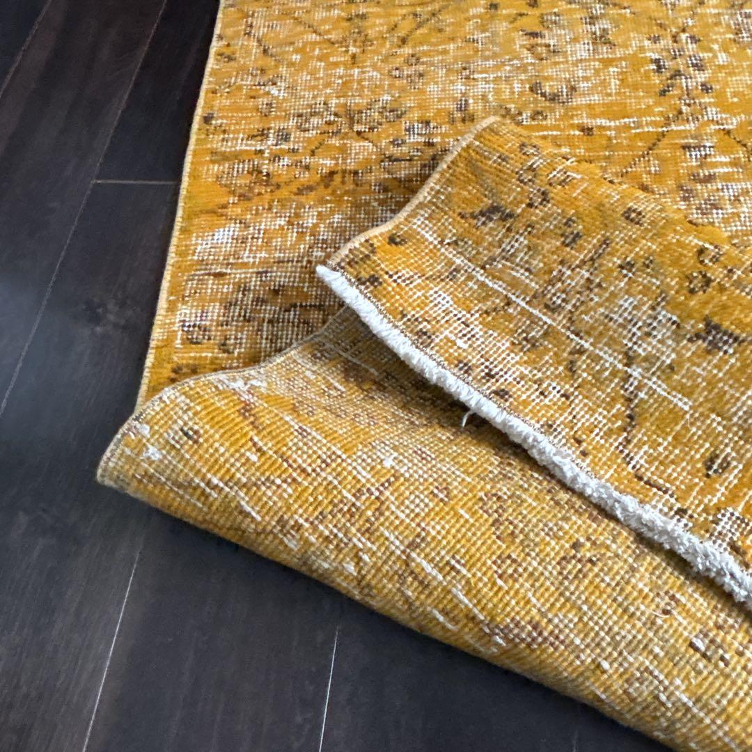 トルコ　オーバーダイ　ヴィンテージラグ　イエロー　シャビー