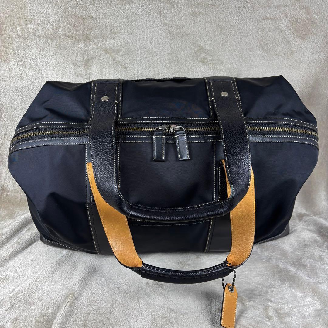 極美品　COACH コーチ　ボストンバッグ　本革レザー×ナイロン　ブラック　黒