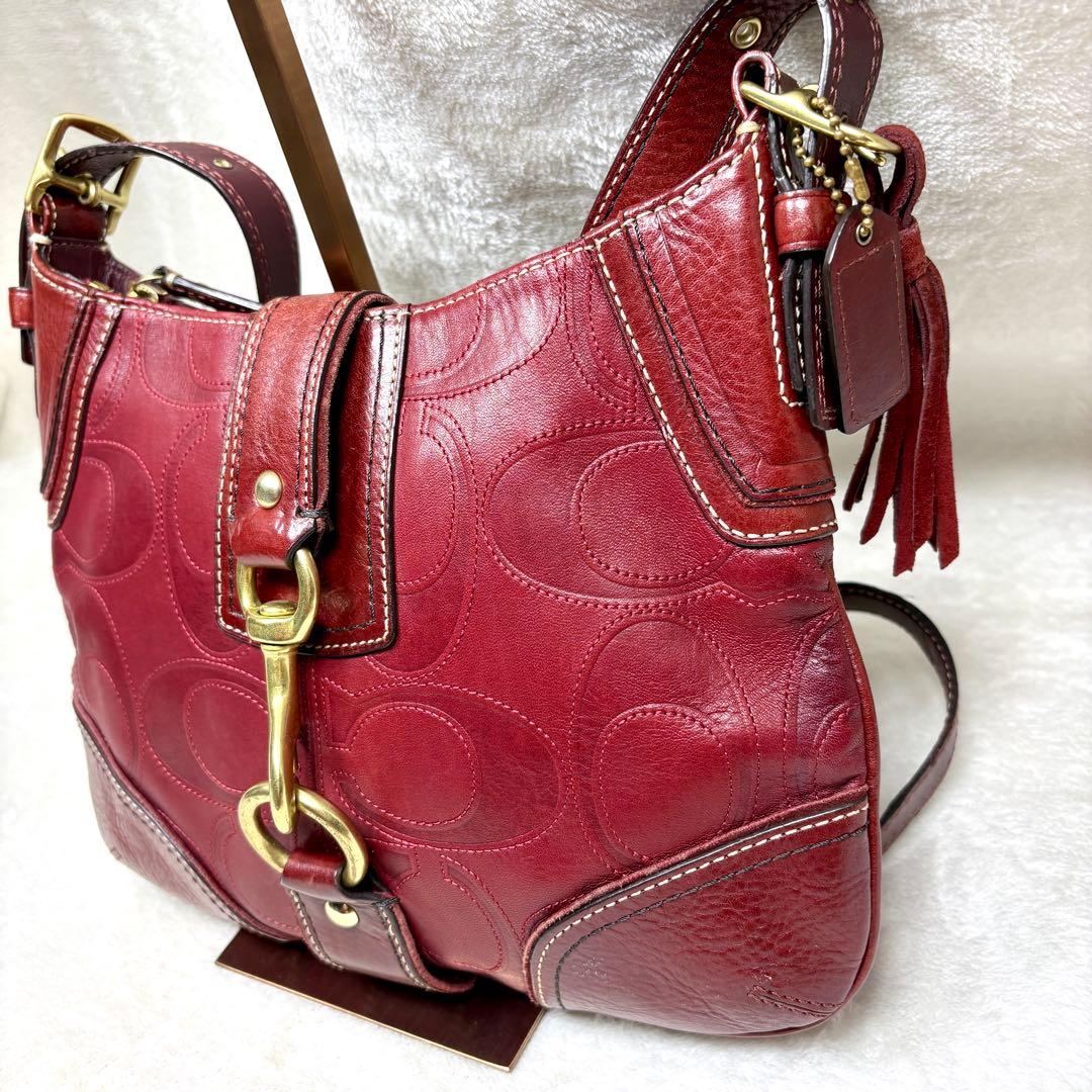 Coach Shoulder Bag Leather wine red 赤