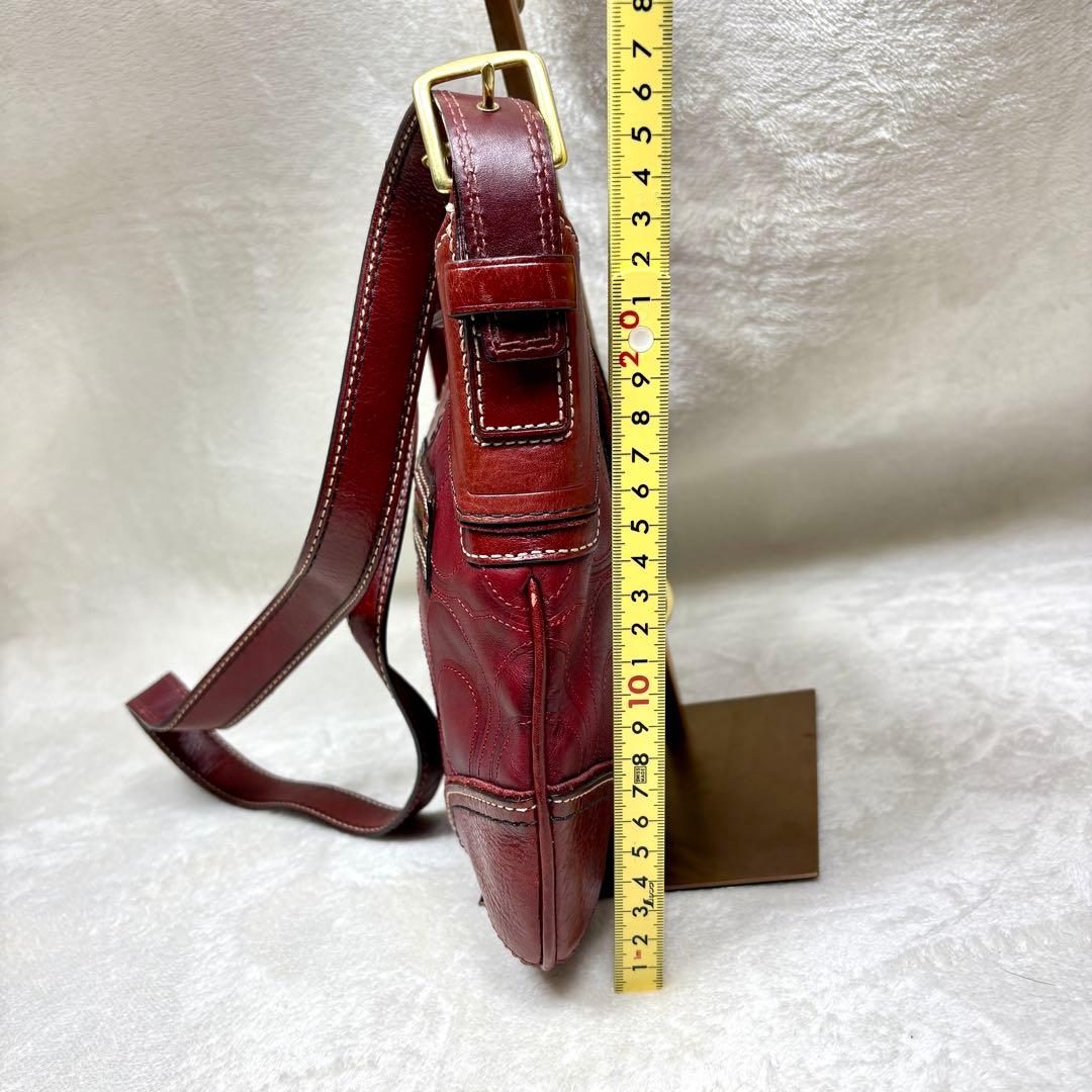 Coach Shoulder Bag Leather wine red 赤