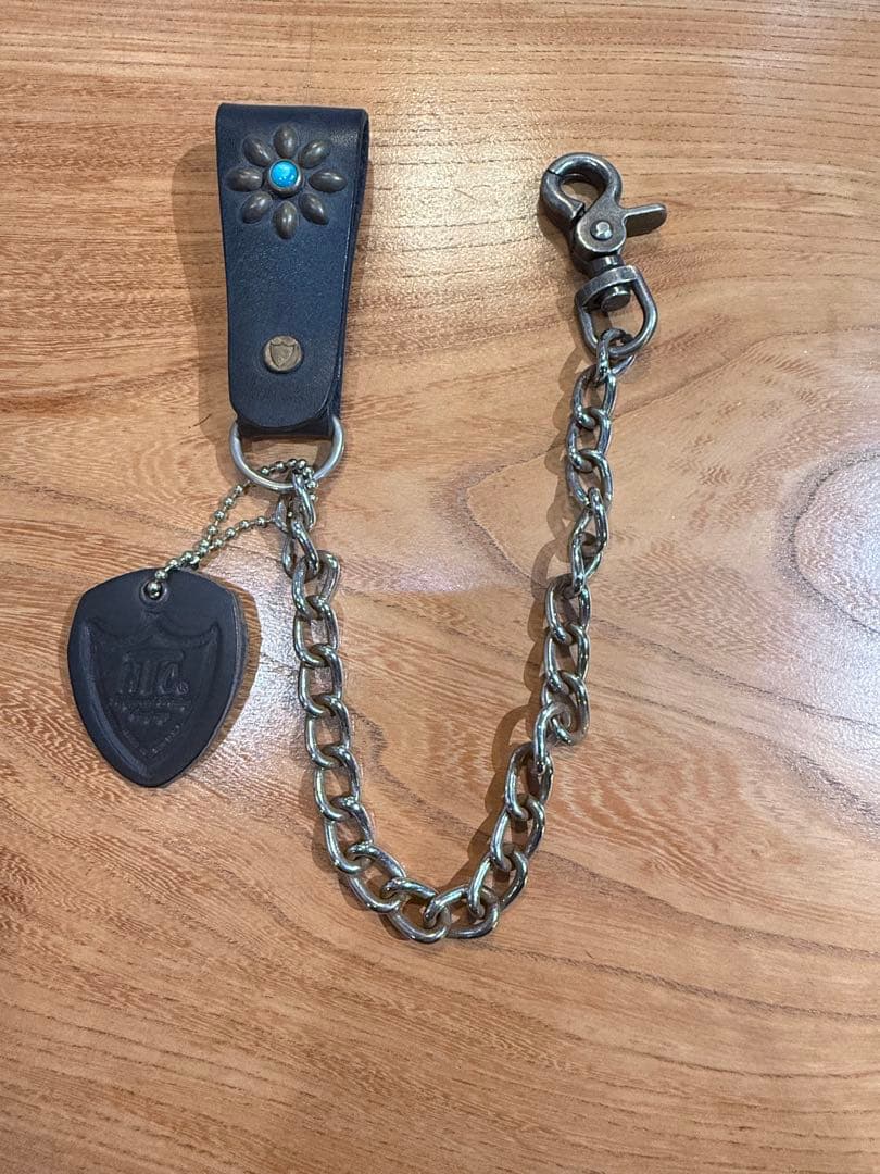 美品HTCレザー ウォレットチェーン ブラック