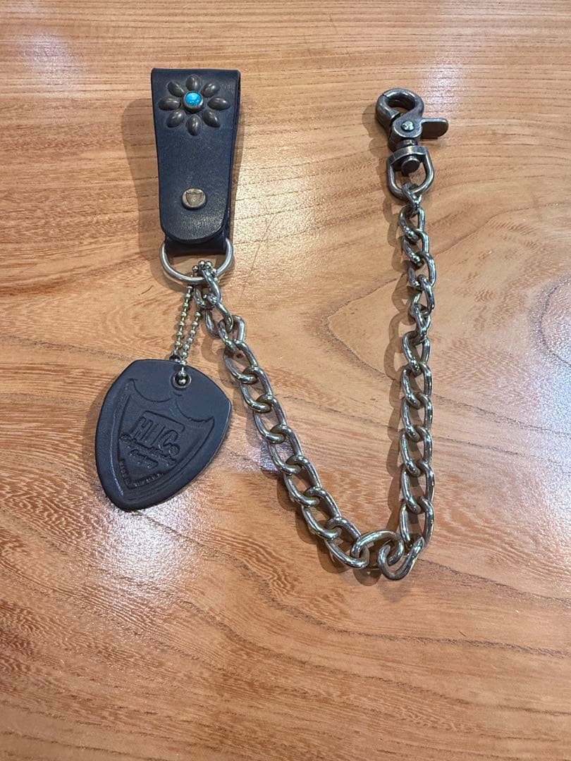 美品HTCレザー ウォレットチェーン ブラック