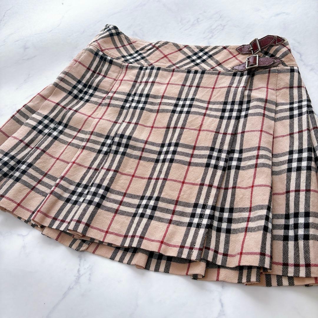 バーバリー ブルーレーベル プリーツ ミニ スカート ノバチェック ウール