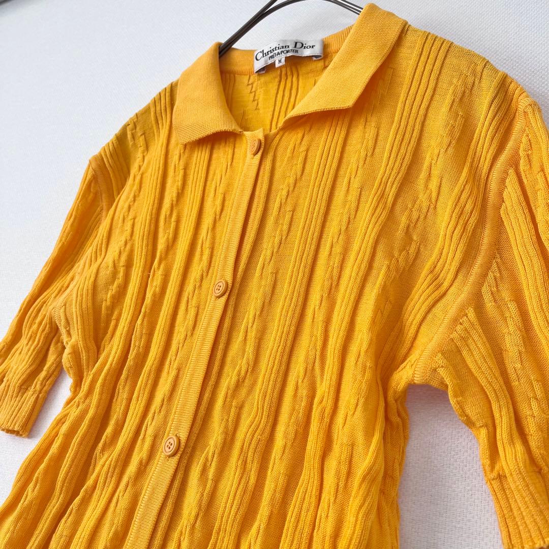 花Diorディオールサマーニット前開きシャツリブニット橙色