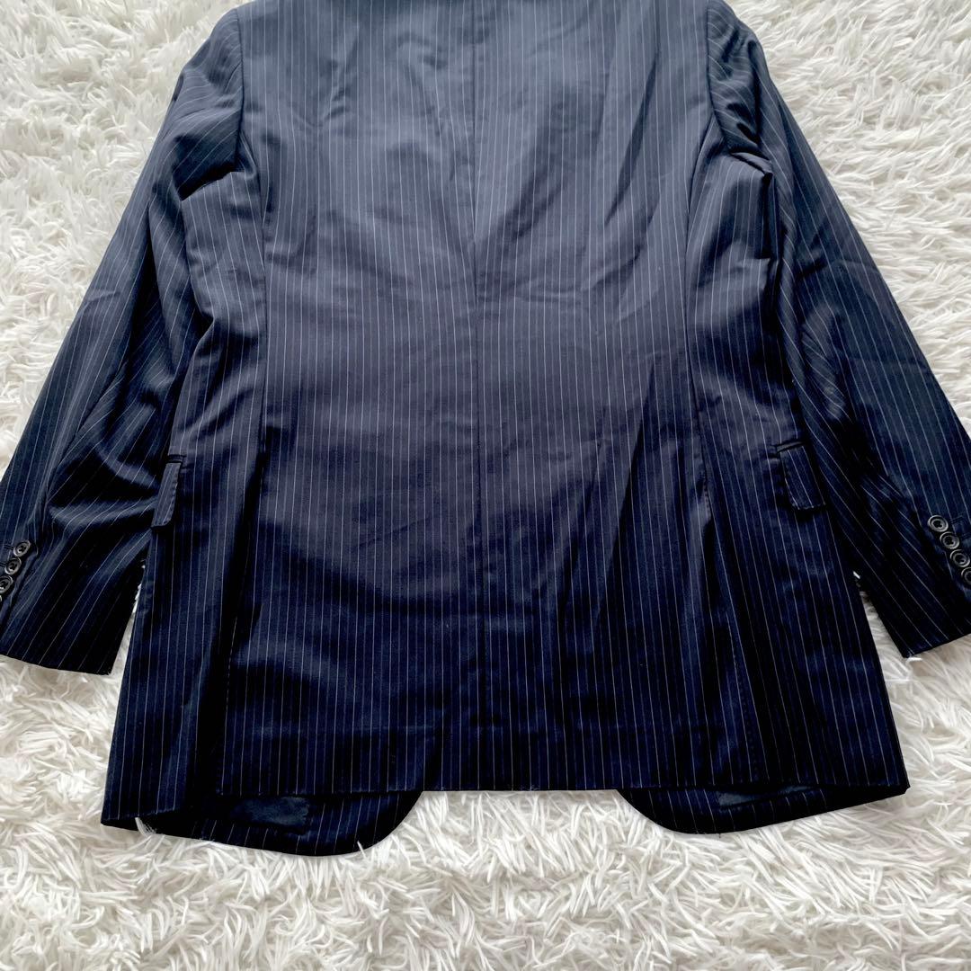 【極美品】バーバリーロンドン 高級 シルク混 ストライプ スーツ L ネイビー