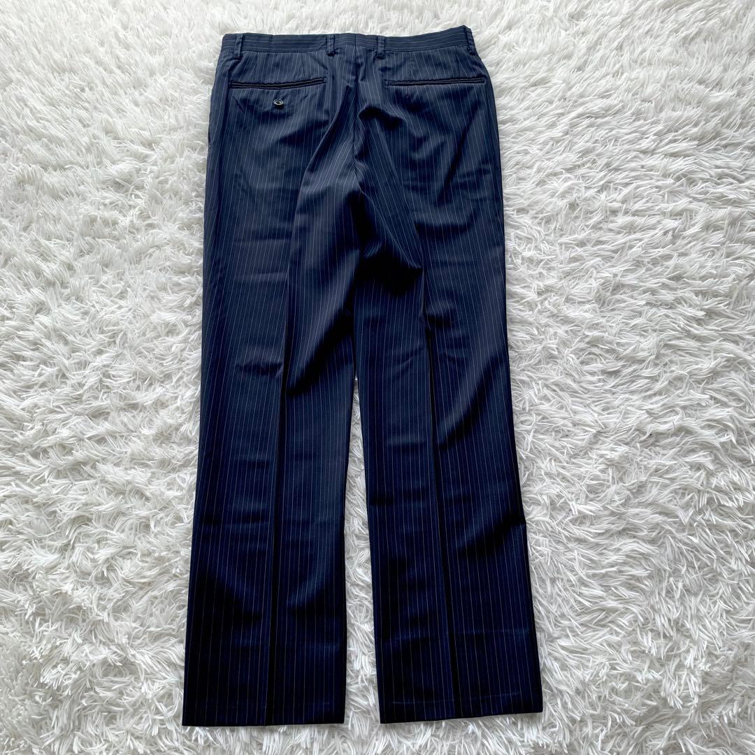 【極美品】バーバリーロンドン 高級 シルク混 ストライプ スーツ L ネイビー