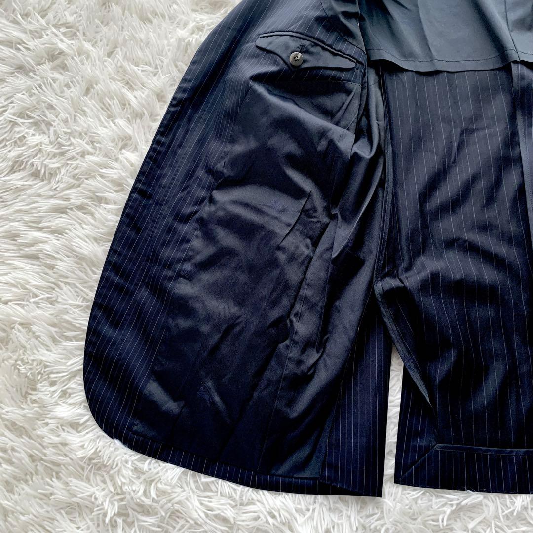 【極美品】バーバリーロンドン 高級 シルク混 ストライプ スーツ L ネイビー