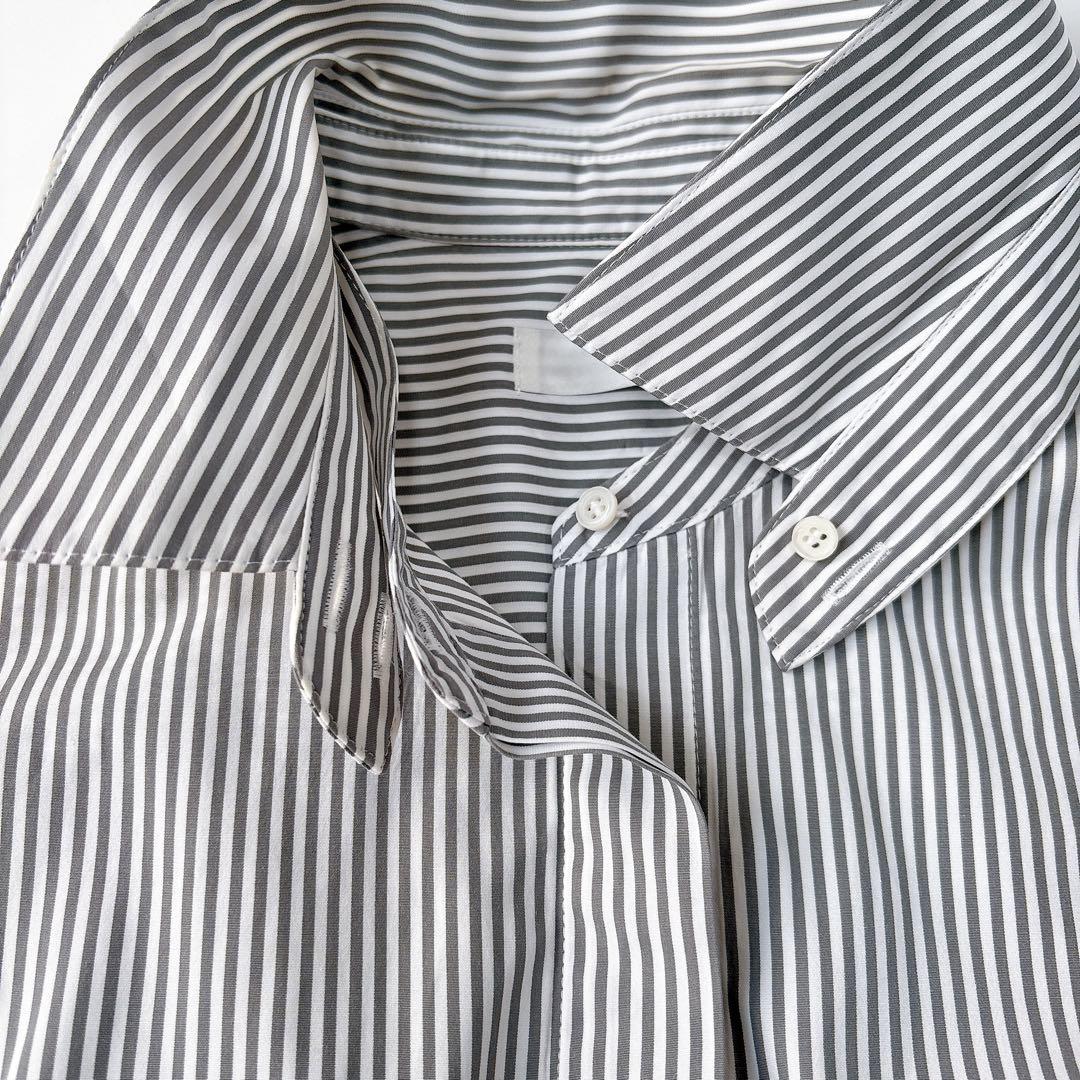 美品⁑エブール　2way ローガンコットンストライプシャツブラウス　グレー　38