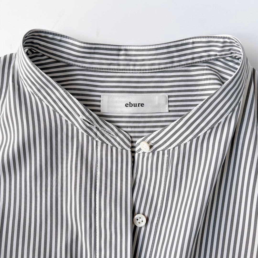 美品⁑エブール　2way ローガンコットンストライプシャツブラウス　グレー　38
