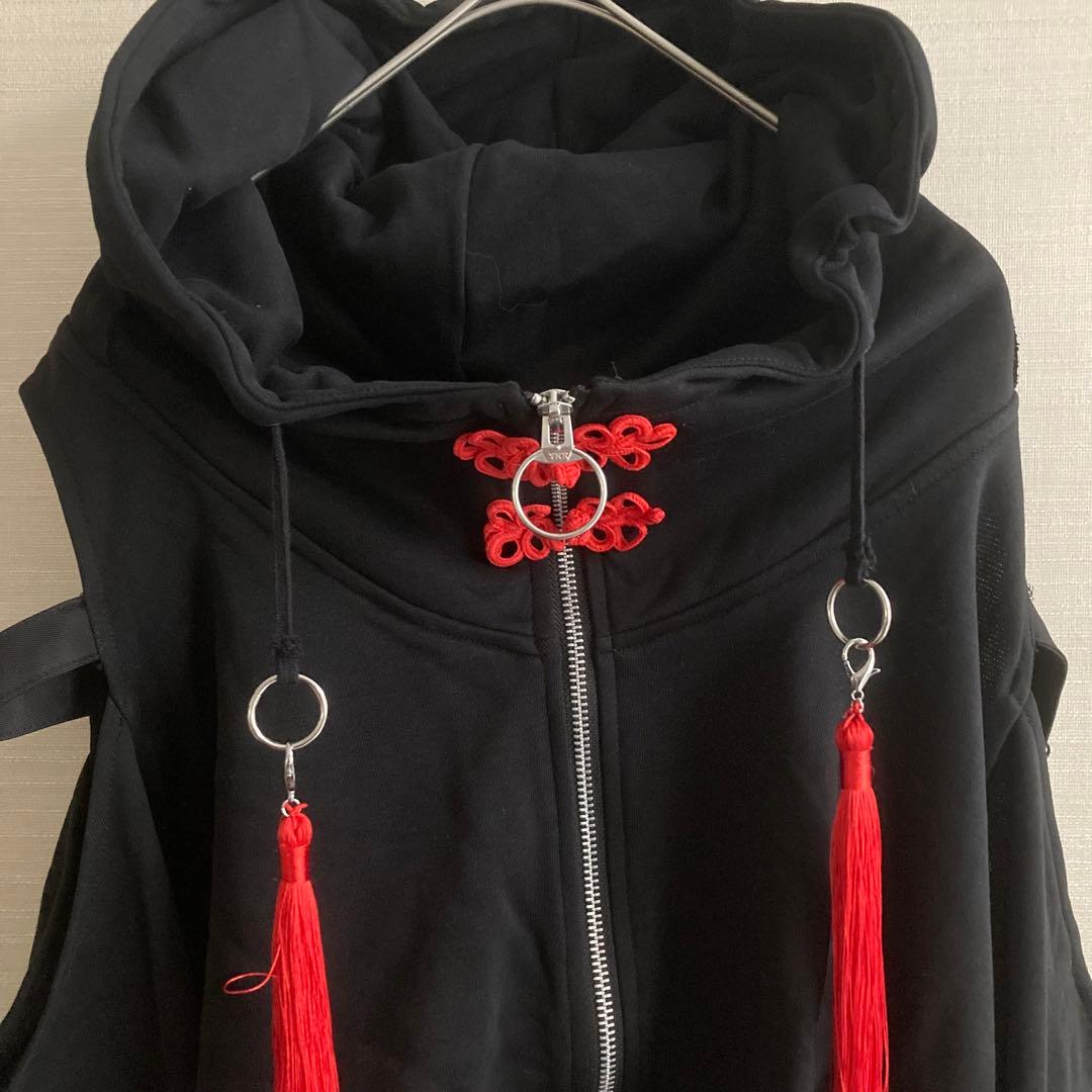 REFLEM レフレム クロップドチャイナパーカー ブラックレッド