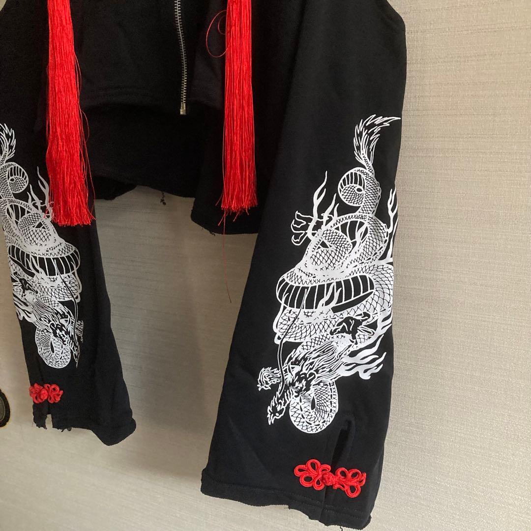 REFLEM レフレム クロップドチャイナパーカー ブラックレッド