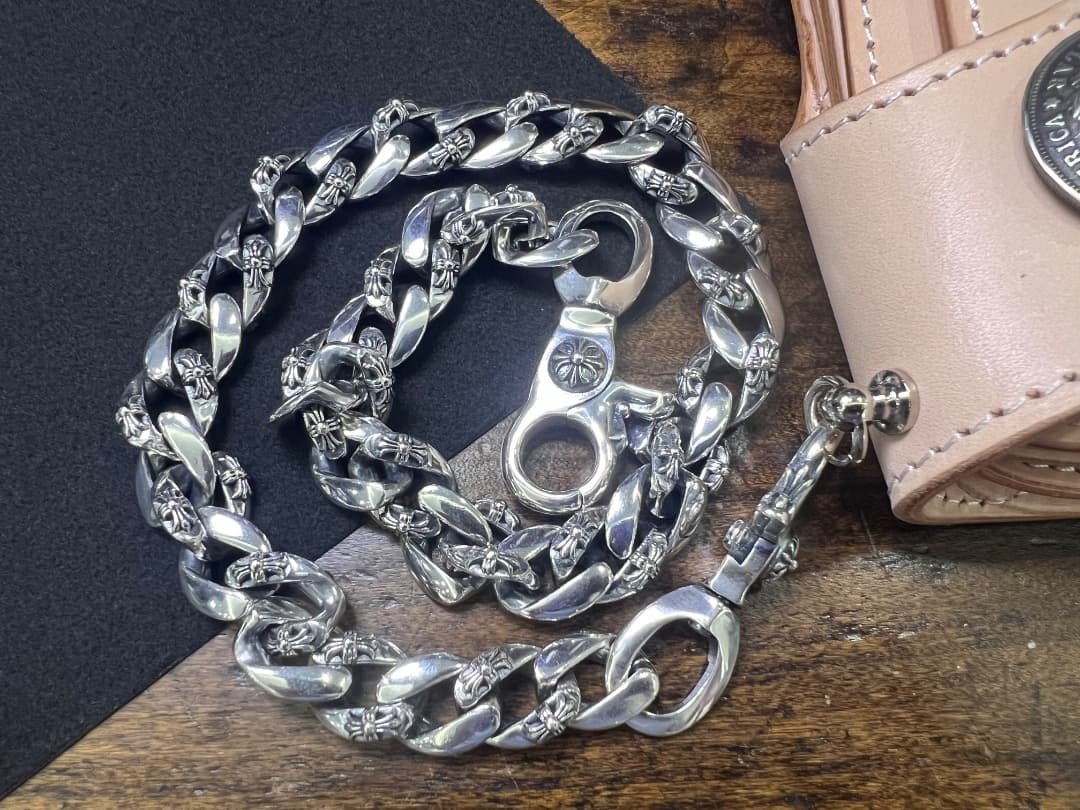 バイカー必須　ウォレット用プレーン　シルバーチェーン　TYPE1　QBKL012