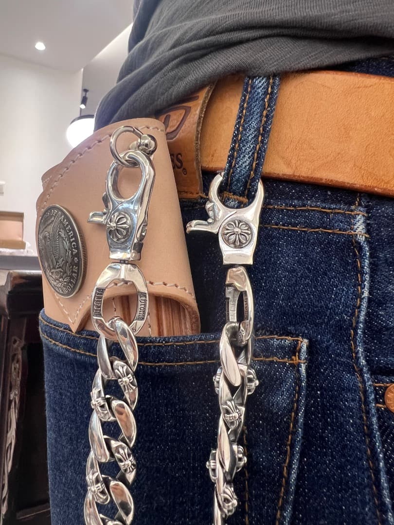 バイカー必須　ウォレット用プレーン　シルバーチェーン　TYPE1　QBKL012