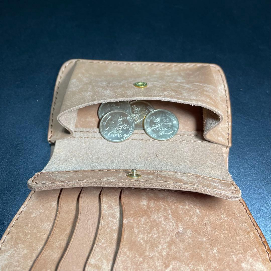 二つ折り財布　マヤレザー　ミドルウォレット　ハンドメイド　シマエナガ【匿名配送】