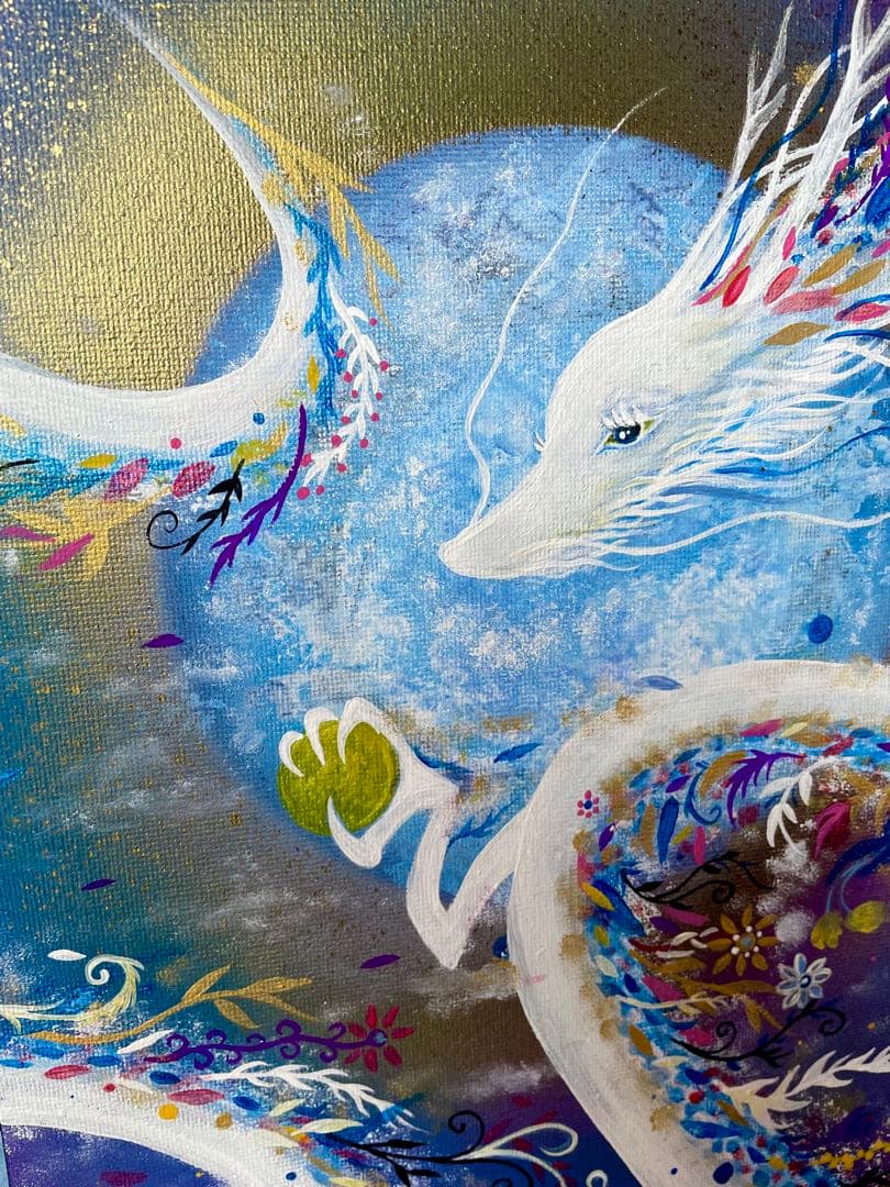 癒しの花龍 開運絵画 ヒーリングアート アクリル画 龍ノツカイ