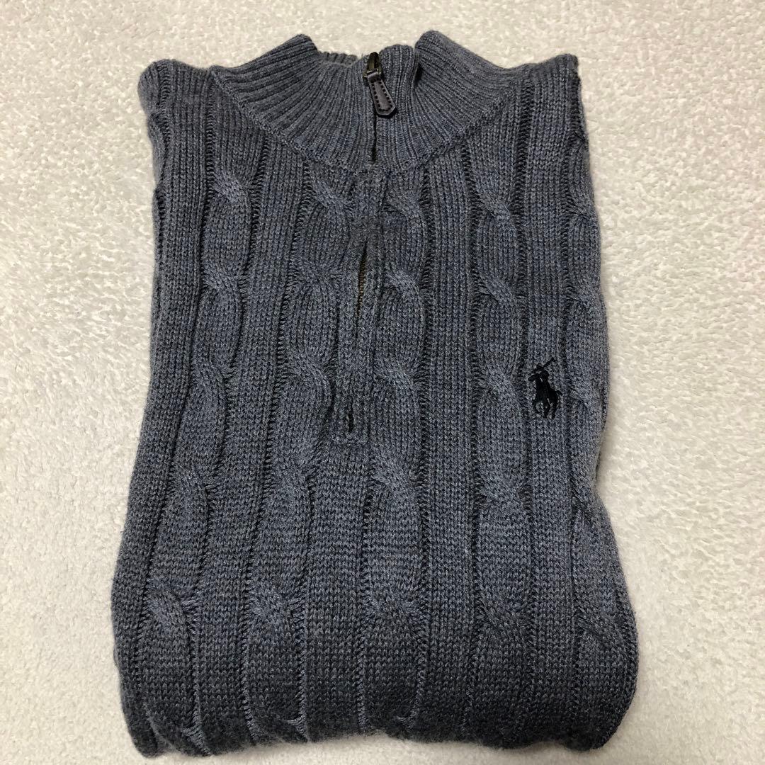 ポロラルフローレン　ケーブルニット　ハーフジップ　ポニー刺繍ロゴ　現行QRタグ