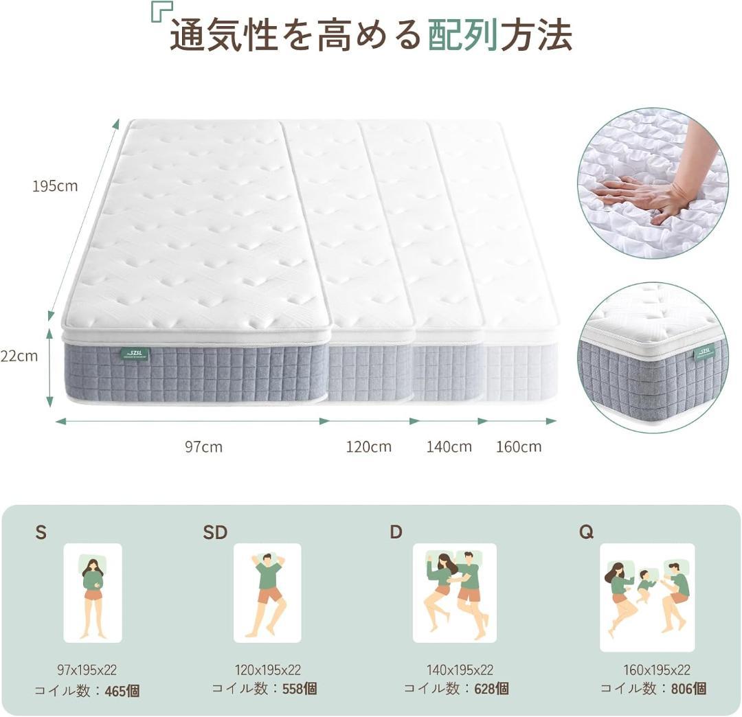 シングル ベッドマットレス ポケットコイルマットレス 厚さ24cm