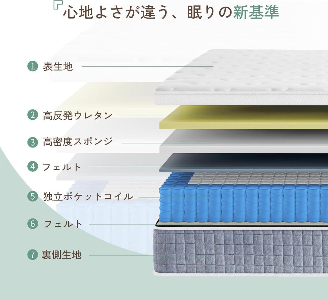 シングル ベッドマットレス ポケットコイルマットレス 厚さ24cm