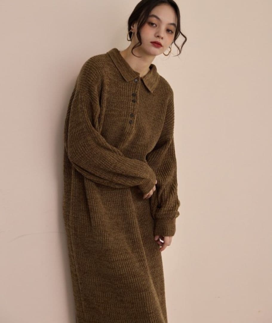 OLUN ニットポロワンピース ブラウン　Mサイズ きりまる オルン