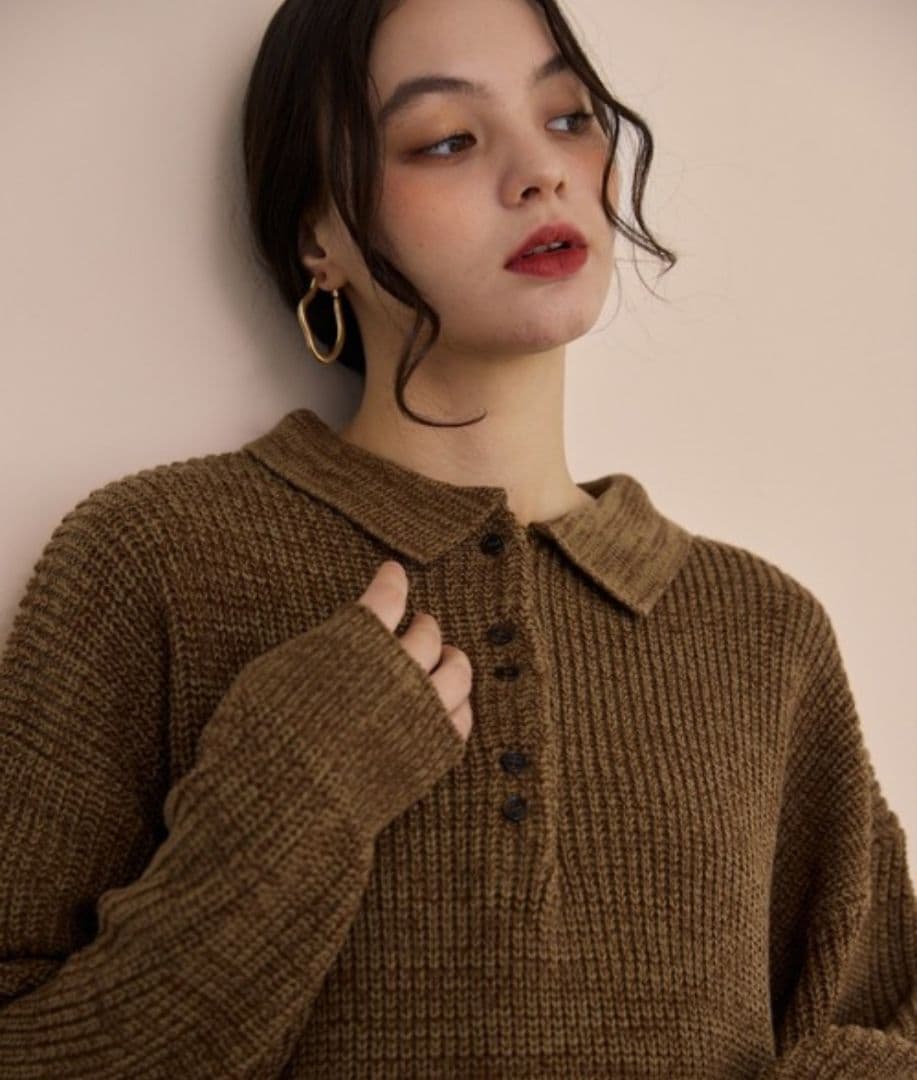 OLUN ニットポロワンピース ブラウン　Mサイズ きりまる オルン