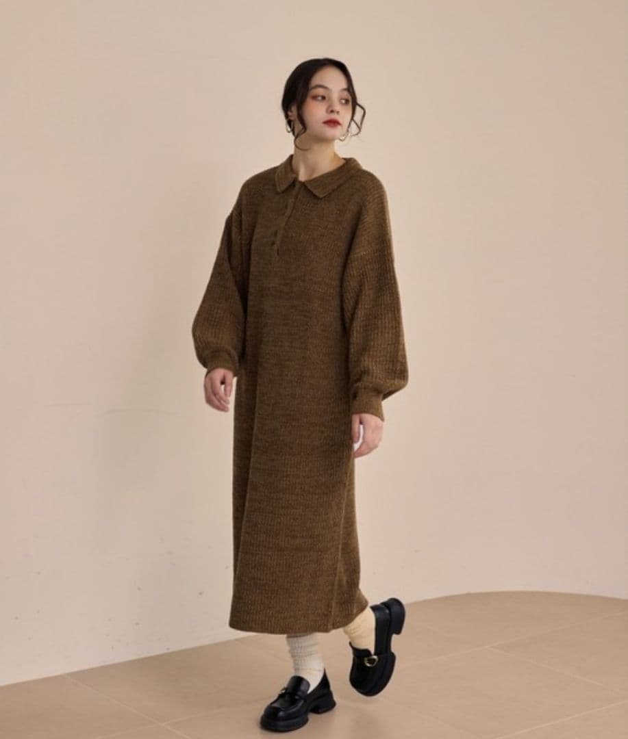 OLUN ニットポロワンピース ブラウン　Mサイズ きりまる オルン