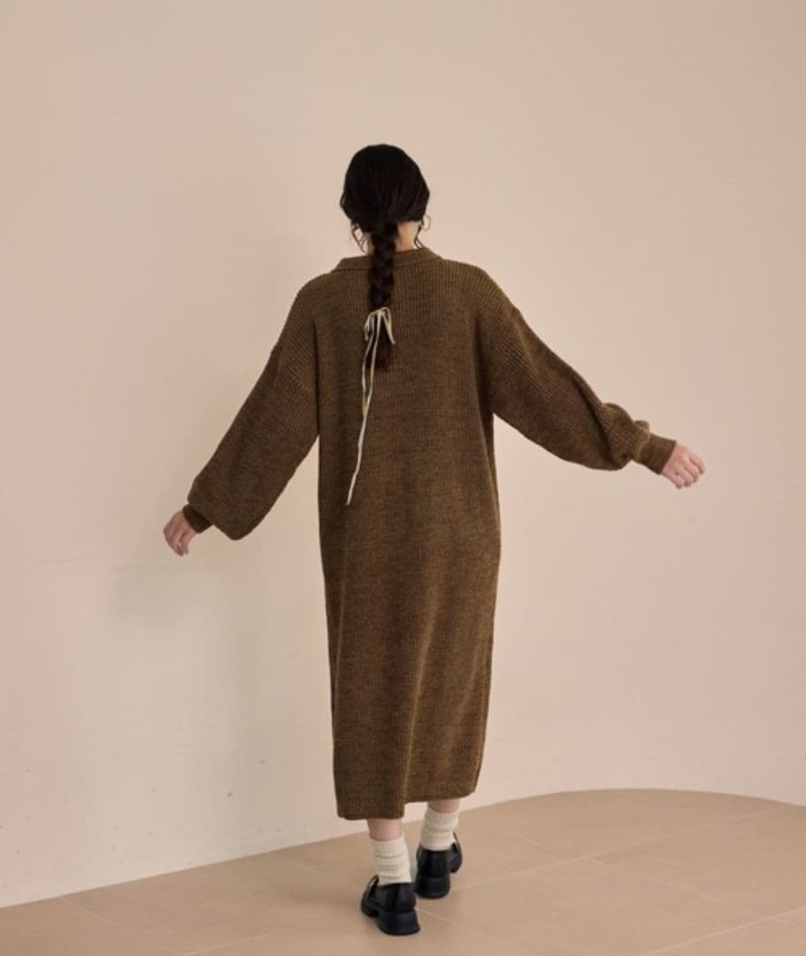 OLUN ニットポロワンピース ブラウン　Mサイズ きりまる オルン