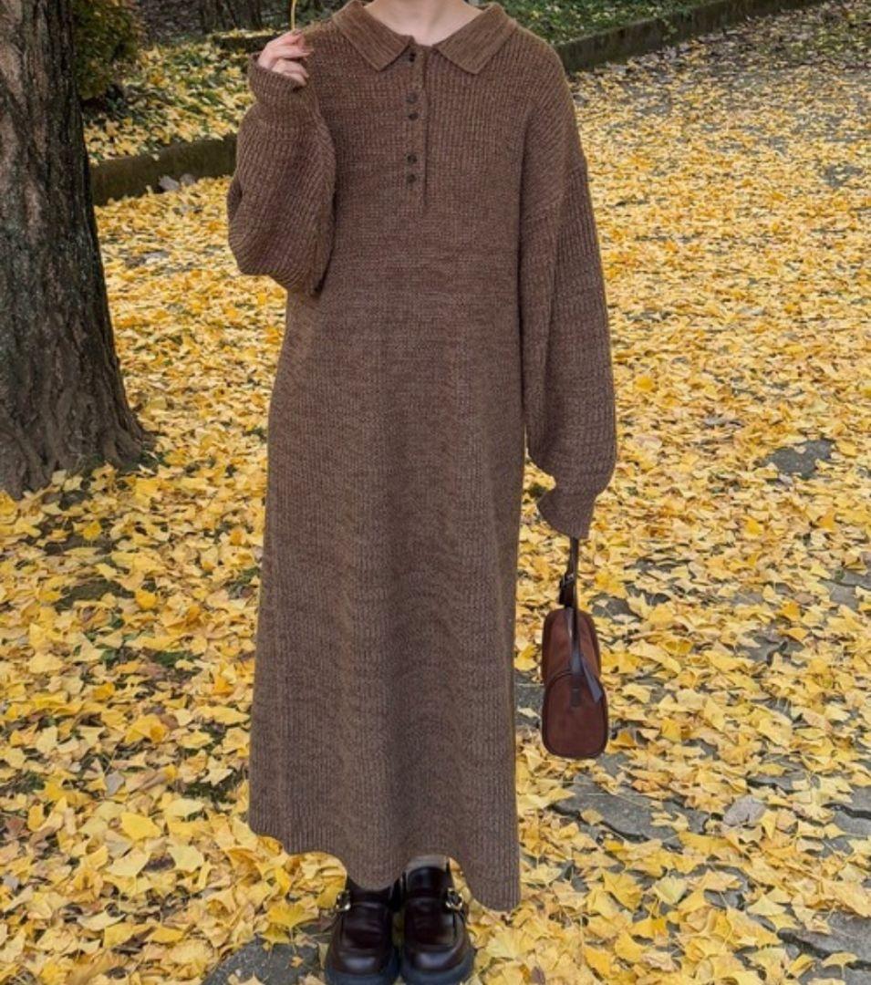 OLUN ニットポロワンピース ブラウン　Mサイズ きりまる オルン