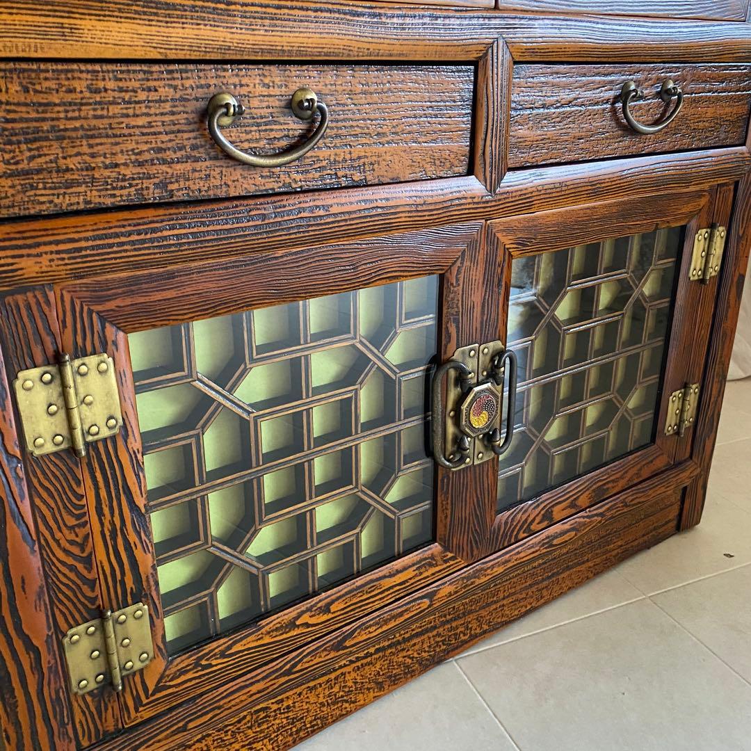 李朝家具　アンティーク　ガラスキャビネット　飾り棚　薬箪笥　中国家具　和家具