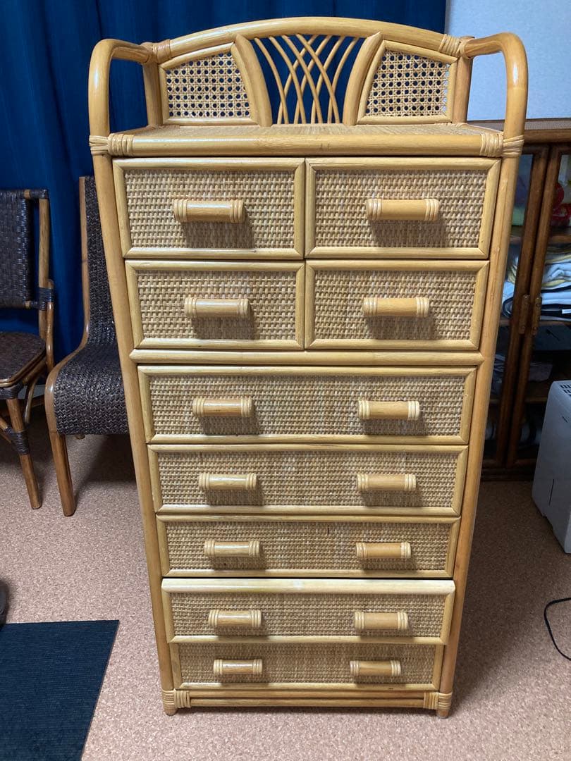 札幌市　天然籐　リビングチェスト　タンス　箪笥　ラタン