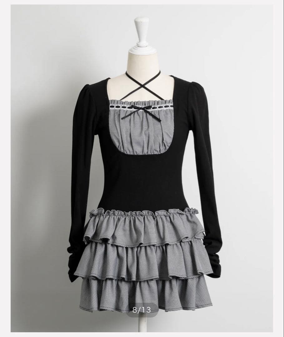 pium ぴうむ フリル付きミニスカート ブラック/グレー