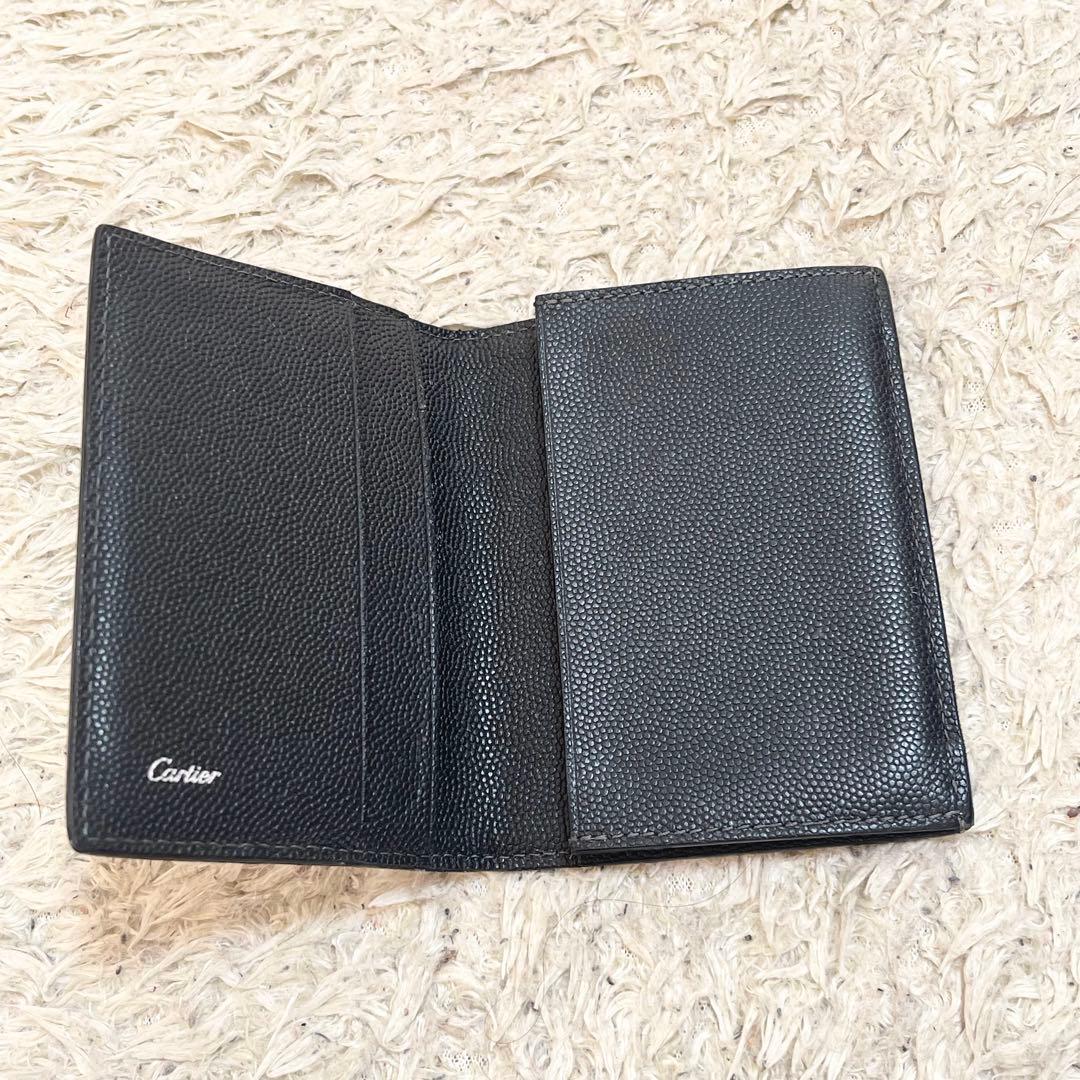 【良品】カルティエ　カードケース　名刺入れ　レザー　シルバー金具　黒