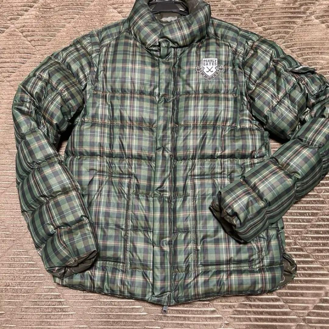PEARLY GATES ダウンジャケット グリーン系チェック2