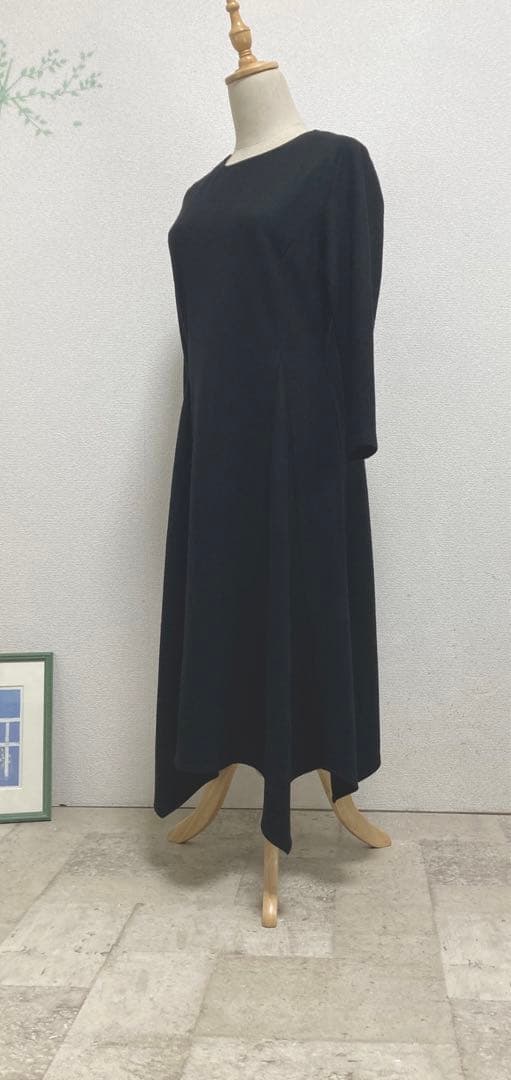 モラビト　アシメトリーロングワンピース 38 ブラック　ウール100%
