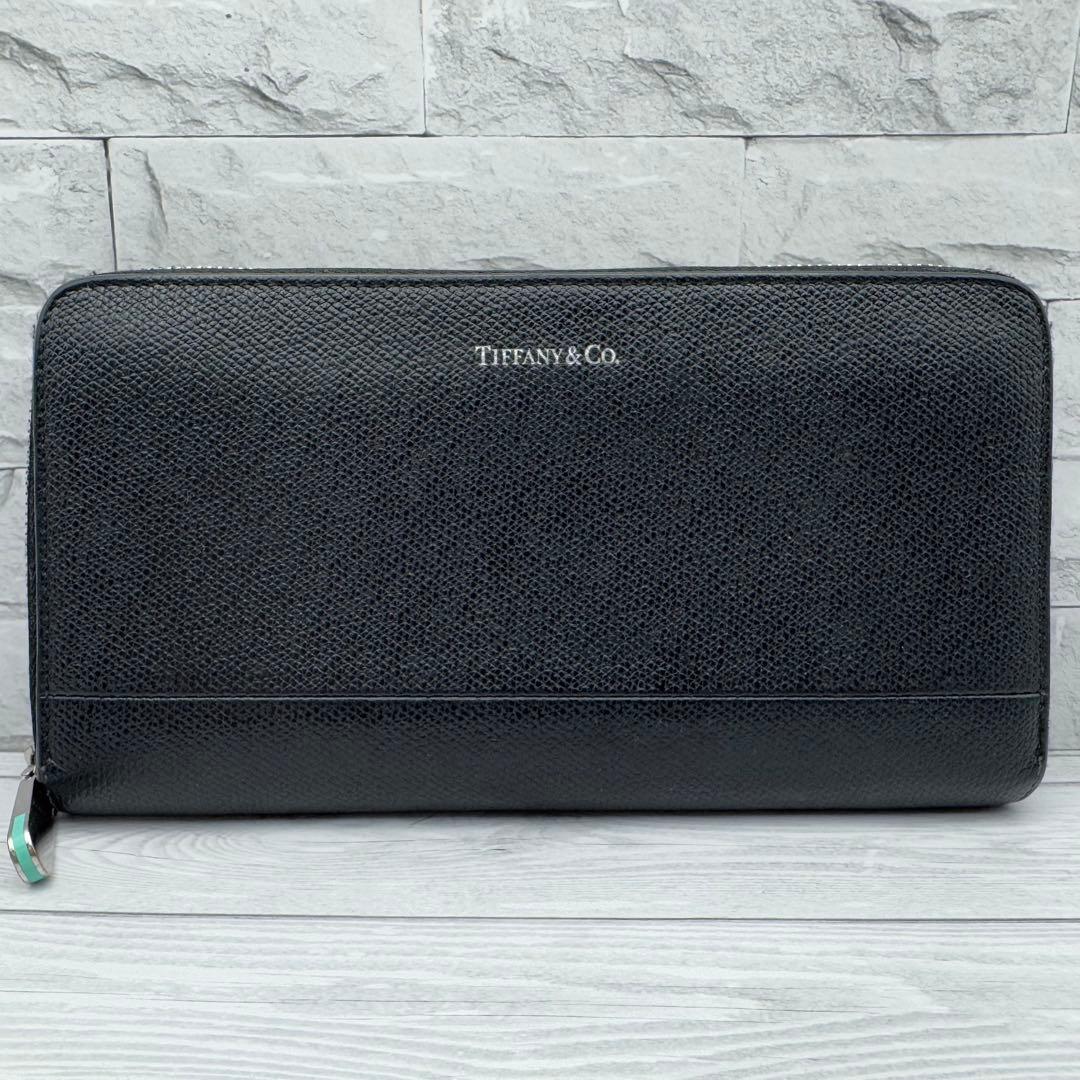 【美品】ティファニー 長財布 ラウンドファスナー レザー ブラック