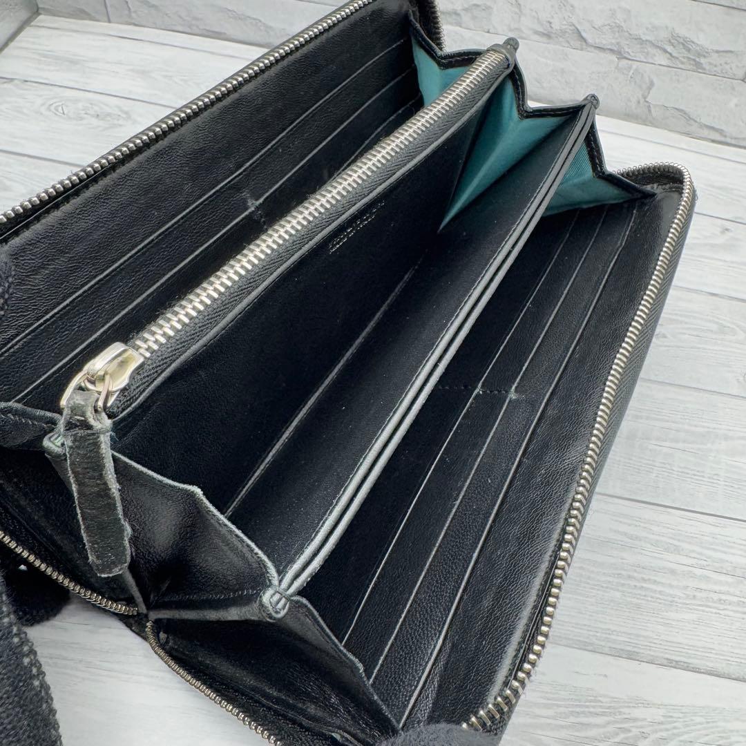 【美品】ティファニー 長財布 ラウンドファスナー レザー ブラック