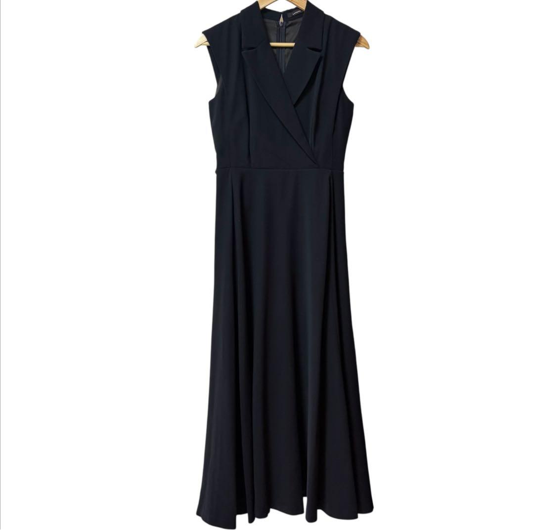 anuans アニュアンス ダブルサテンテーラードフレアワンピース ネイビー M