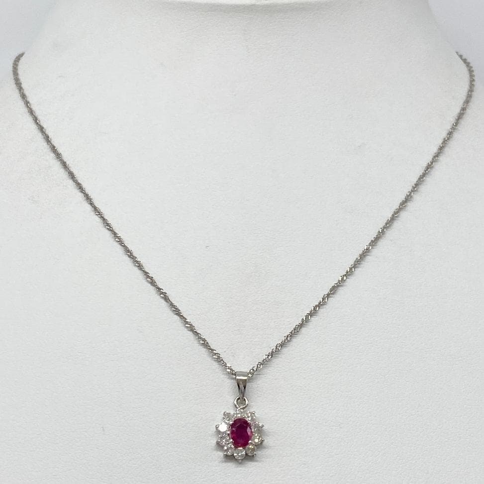 天然ルビー 0.3ct ダイヤモンド 取り巻き ネックレス Pt