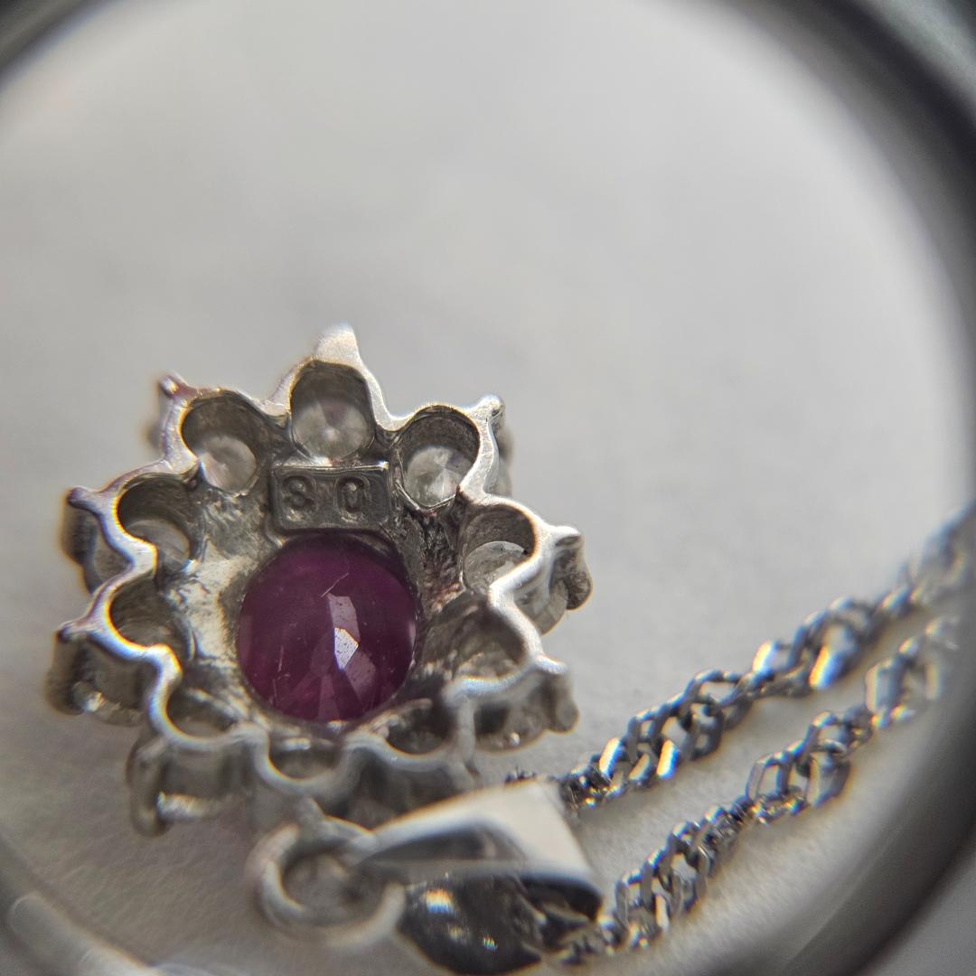 天然ルビー 0.3ct ダイヤモンド 取り巻き ネックレス Pt
