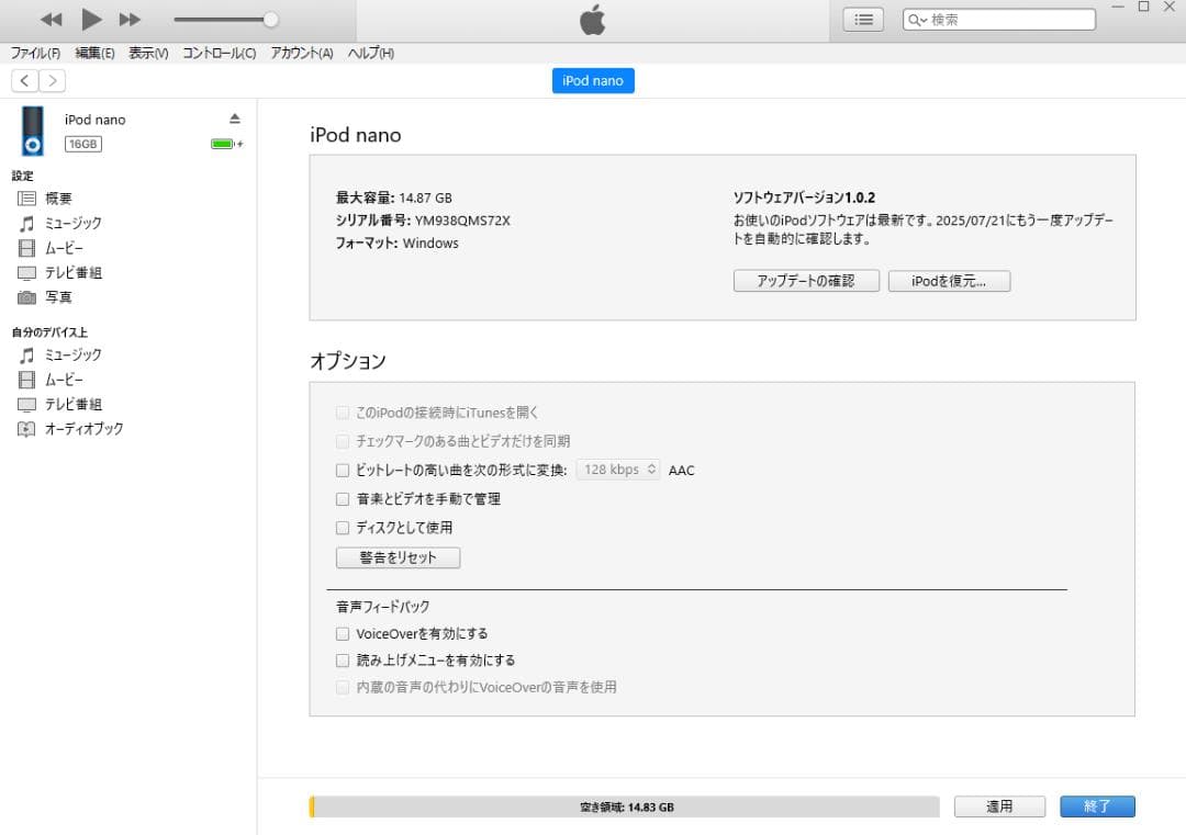第5世代 iPod nano 16GB A1320 ブルー 青