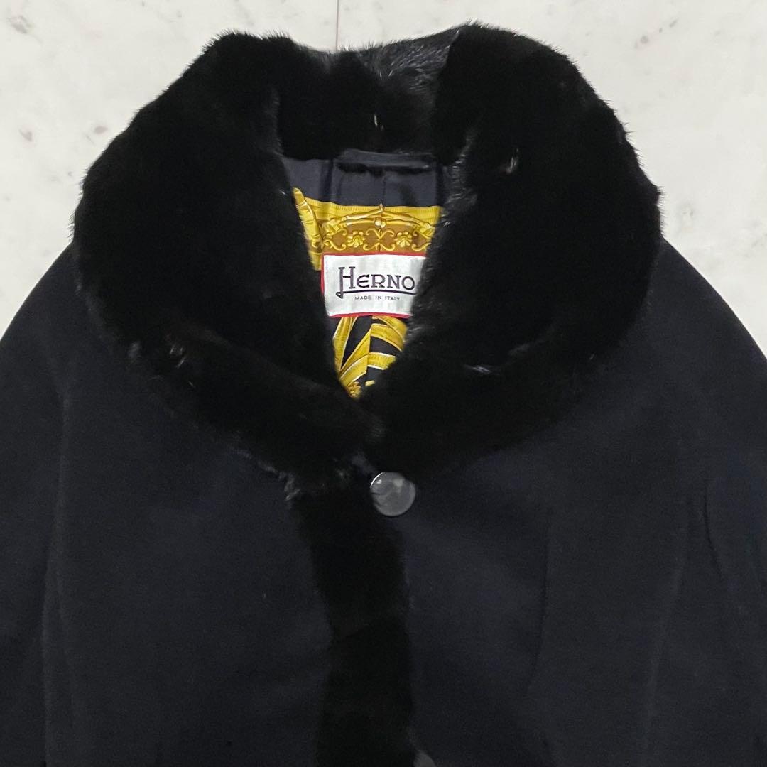 【上質】 ✨ヘルノ xロロピアーナ カシミヤxシルク ミンクファー付コート 42