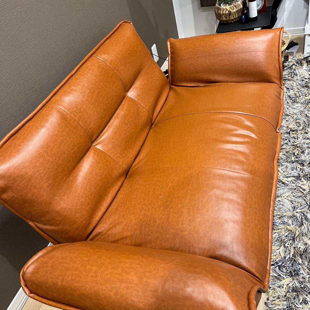 【キャメル】2人掛けソファ　ミッドセンチュリー風(送料込み)